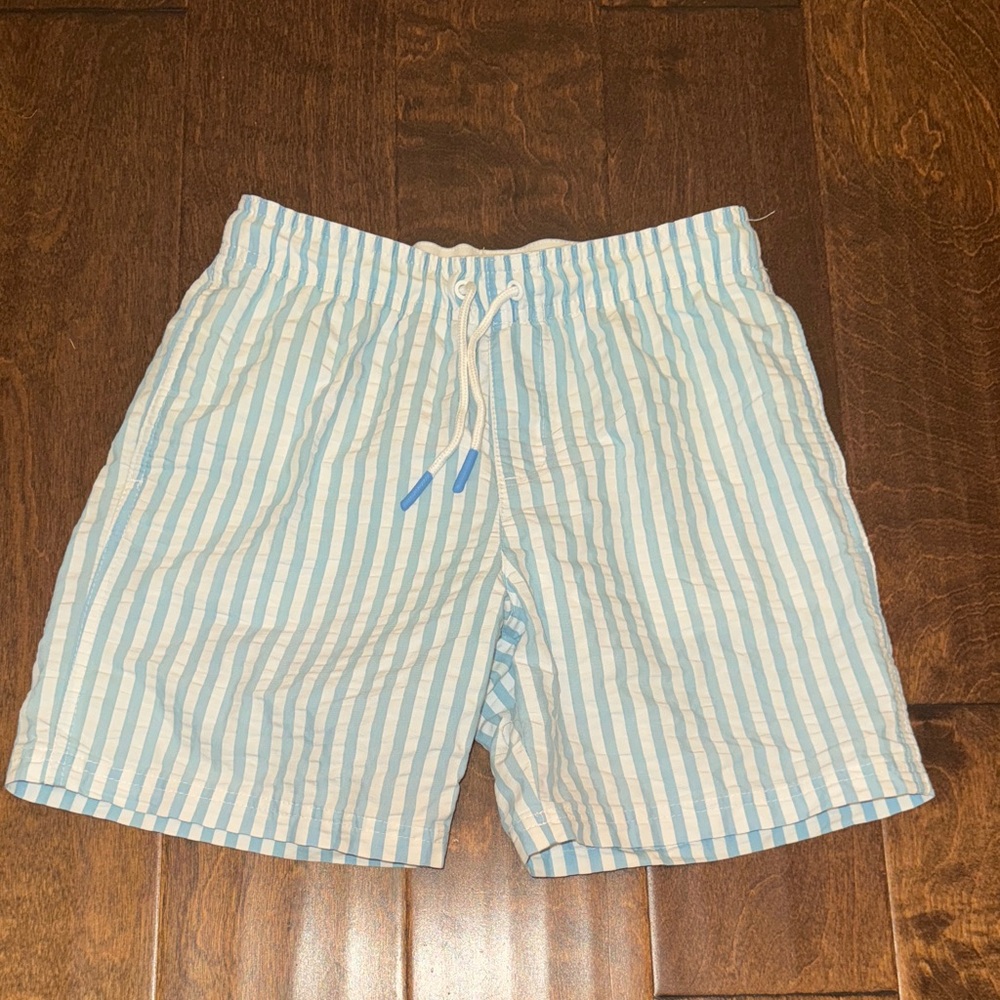 Cat & Jack Light Blue and White Striped Swim Trunks